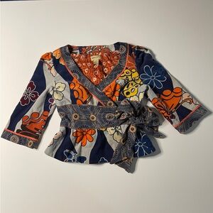 Anthropologie Elevenses Women’s Floral Suede Wrap Blouse Size Extra Small